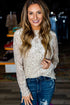 Leopard Frill High Neck Shiny Long Sleeve Top